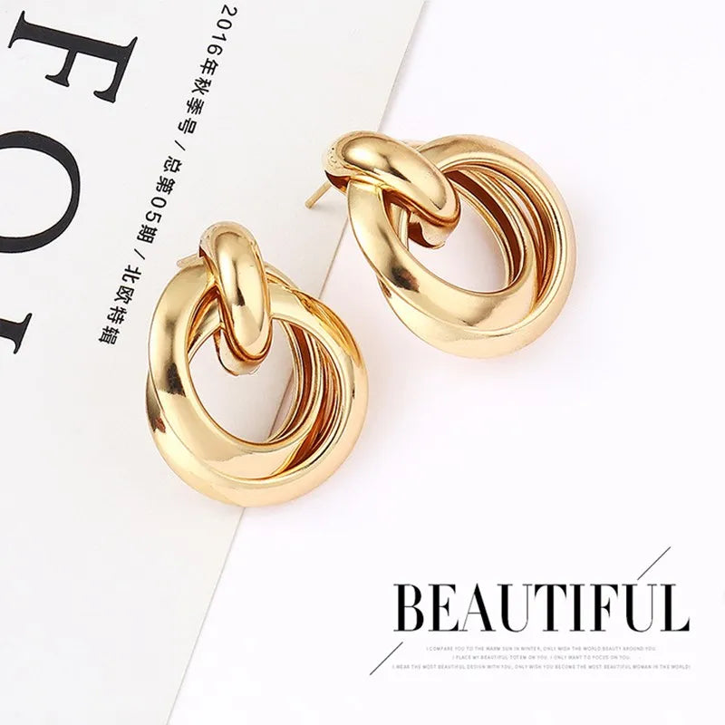 Small Gold Stud Earrings Colour Metal Twisted Statement Earring