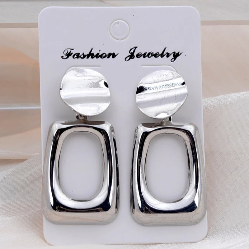 European Fashion Round Hollow Out Square Oval Drop Earrings