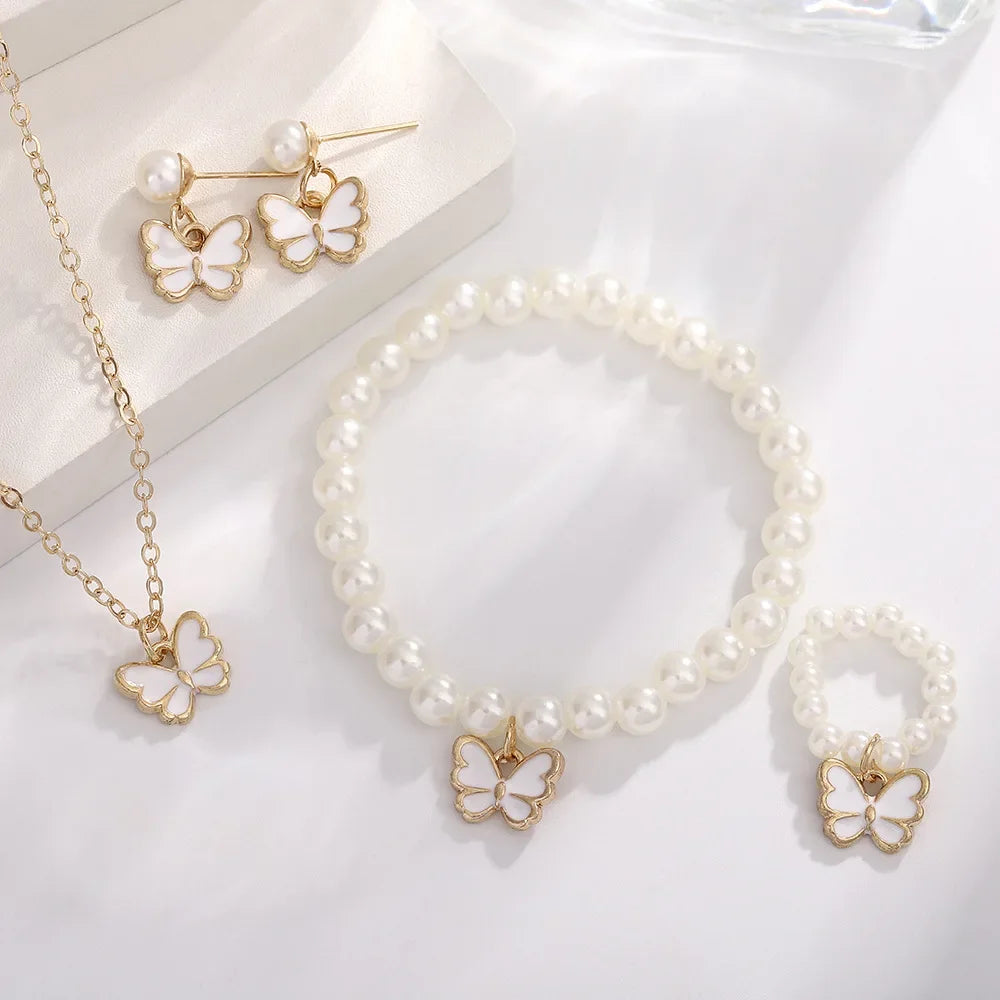 4pcs/Set Sweet Jewellery Set Butterfly Pendant