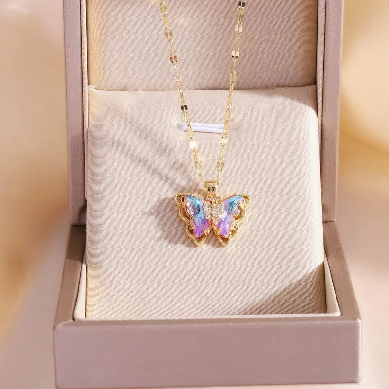 Luxury Zircon Butterfly Pendant Necklace