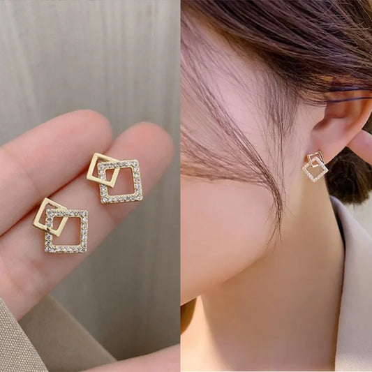 Korean Geometric Double Layers Rhombus Earrings