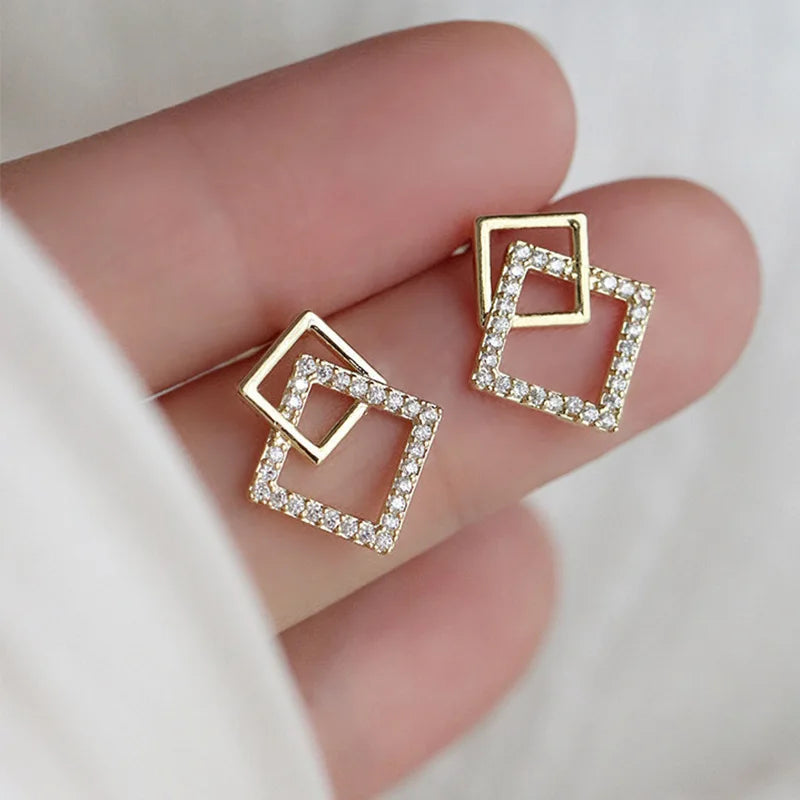 Korean Geometric Double Layers Rhombus Earrings