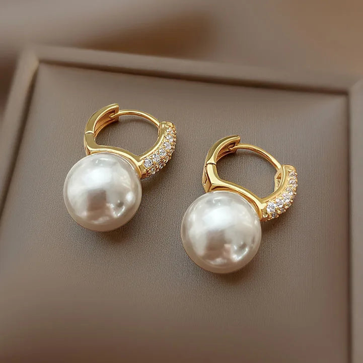 South Korea Fashion New  Light Luxury Simple Classic Pearl Drop Earrings