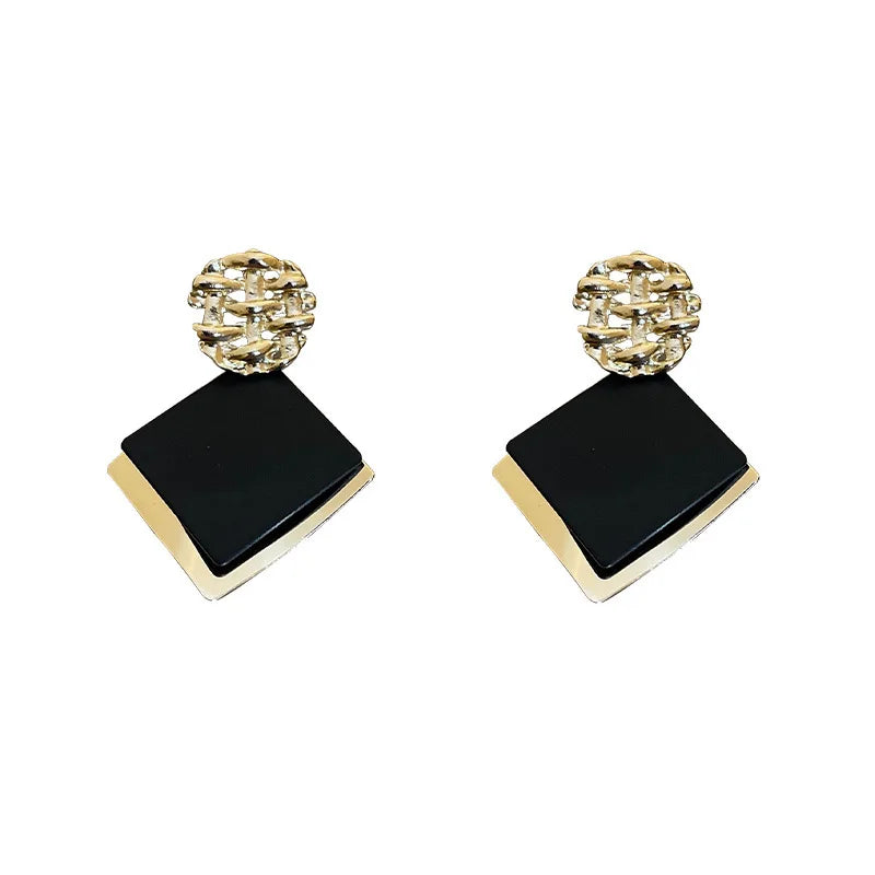 Double Color Rhombus Shape Dangle Earrings