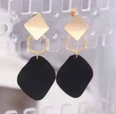 Double Color Rhombus Shape Dangle Earrings