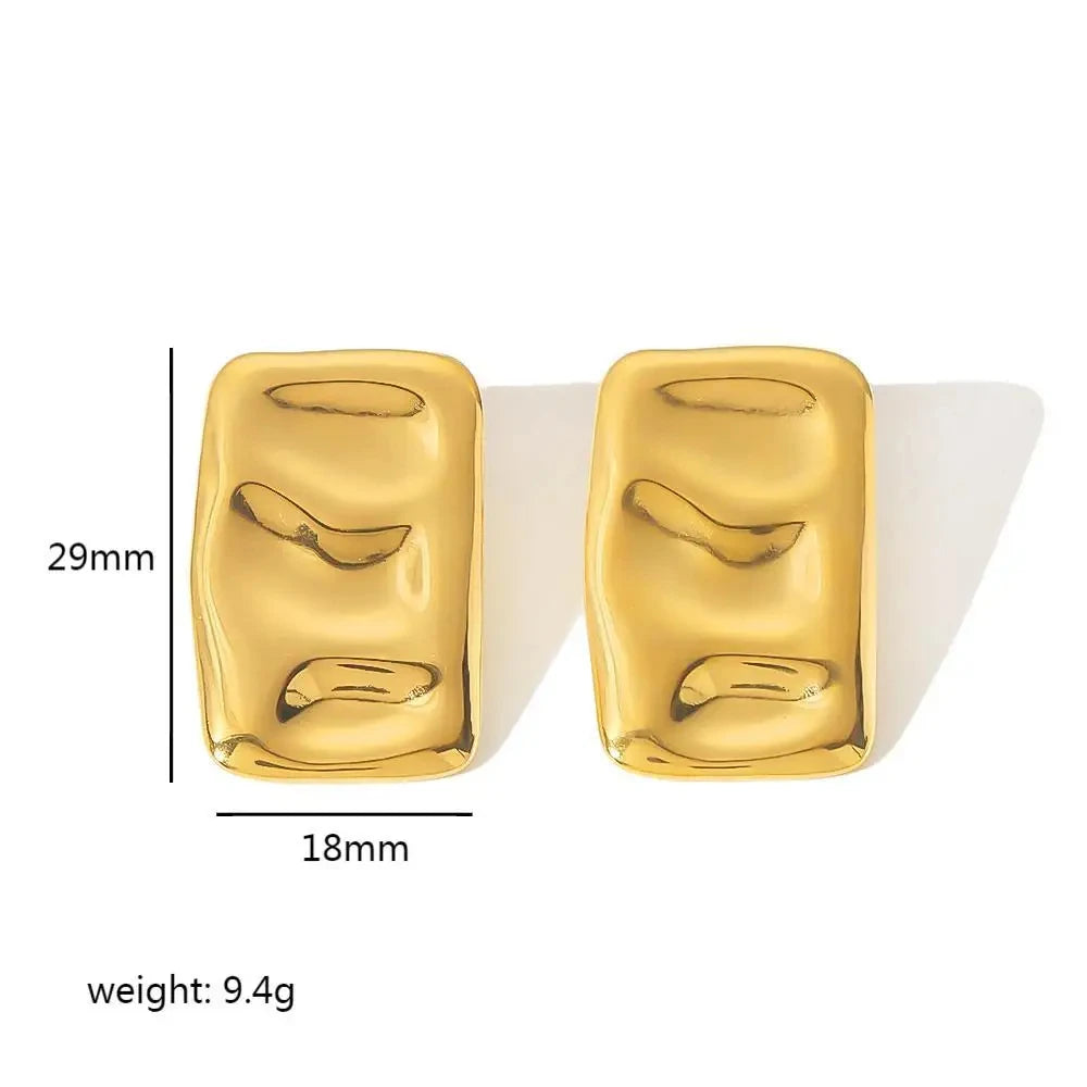 CARLIDANA Vintage 18K Gold Plated Titanium Steel Square Earrings