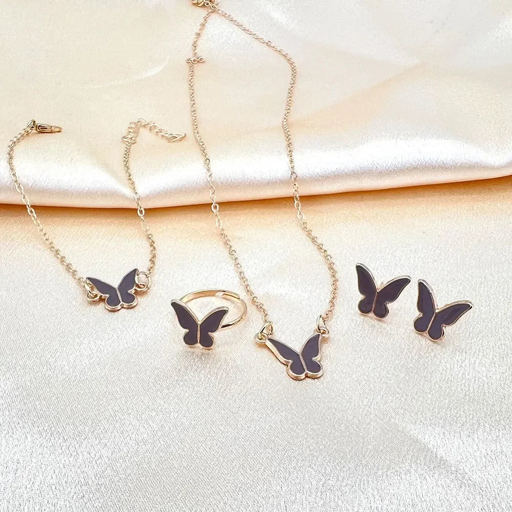 4pcs/Set Sweet Jewellery Set Butterfly Pendant