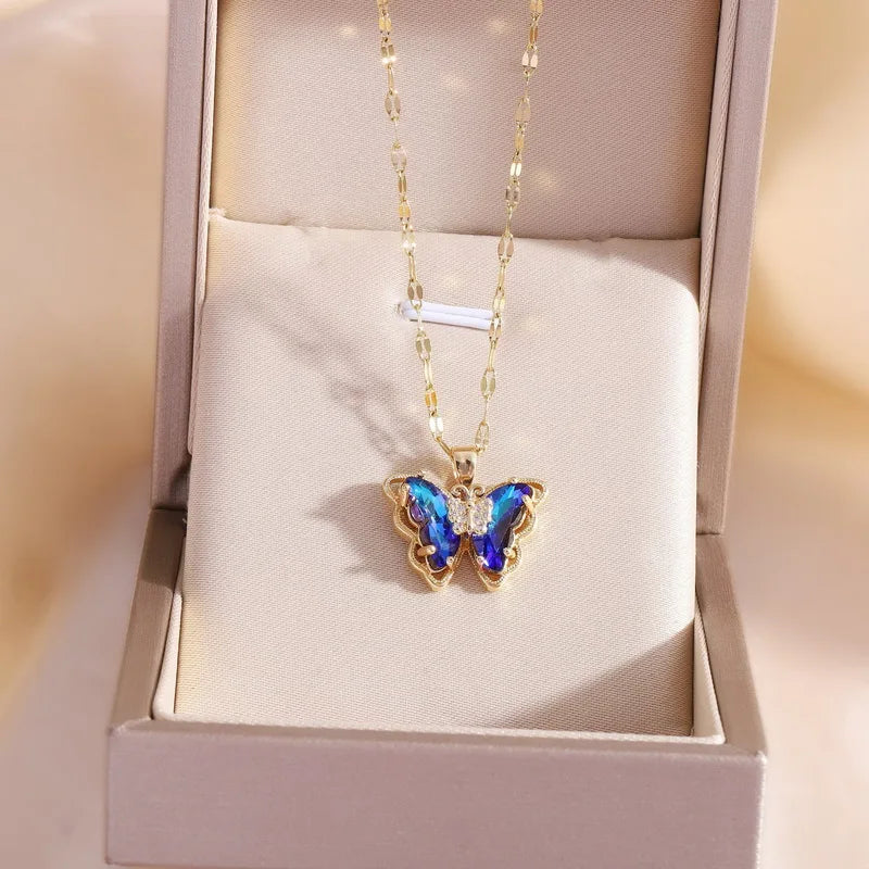 Luxury Zircon Butterfly Pendant Necklace