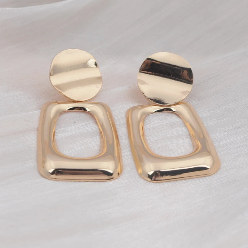 European Fashion Round Hollow Out Square Oval Drop Earrings