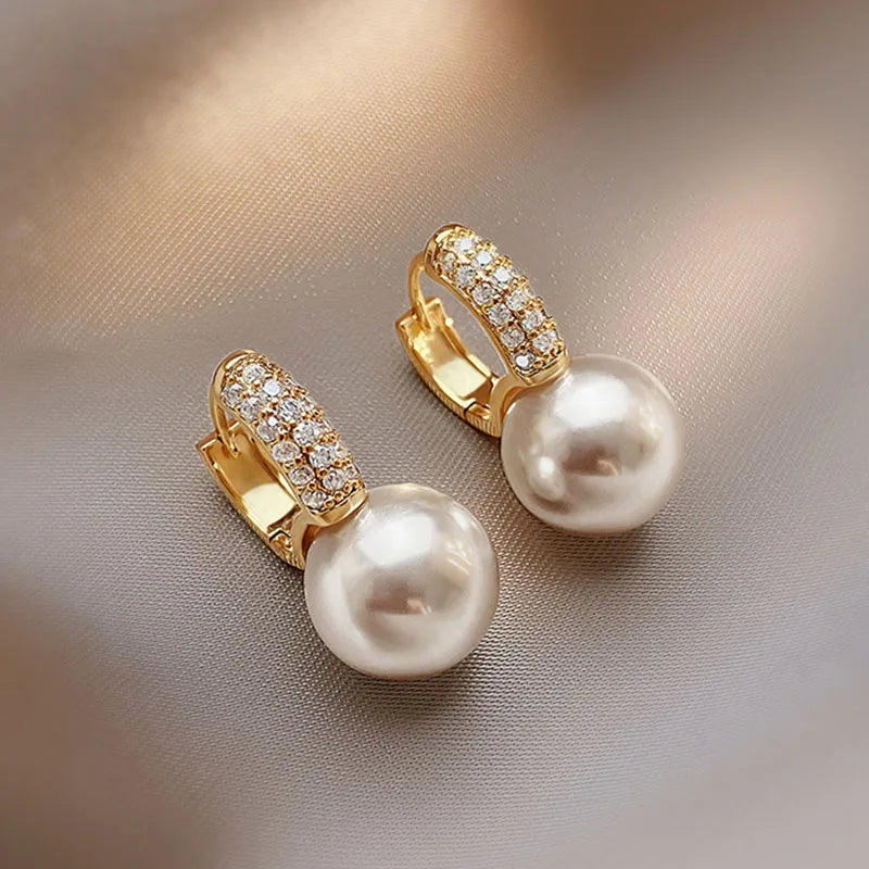 South Korea Fashion New  Light Luxury Simple Classic Pearl Drop Earrings