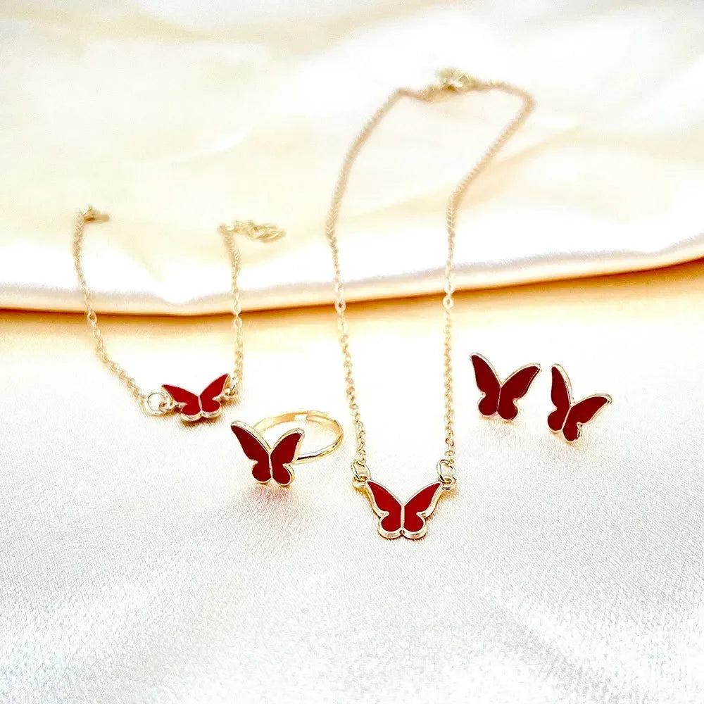 4pcs/Set Sweet Jewellery Set Butterfly Pendant