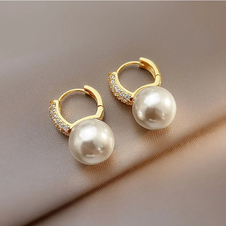 South Korea Fashion New  Light Luxury Simple Classic Pearl Drop Earrings