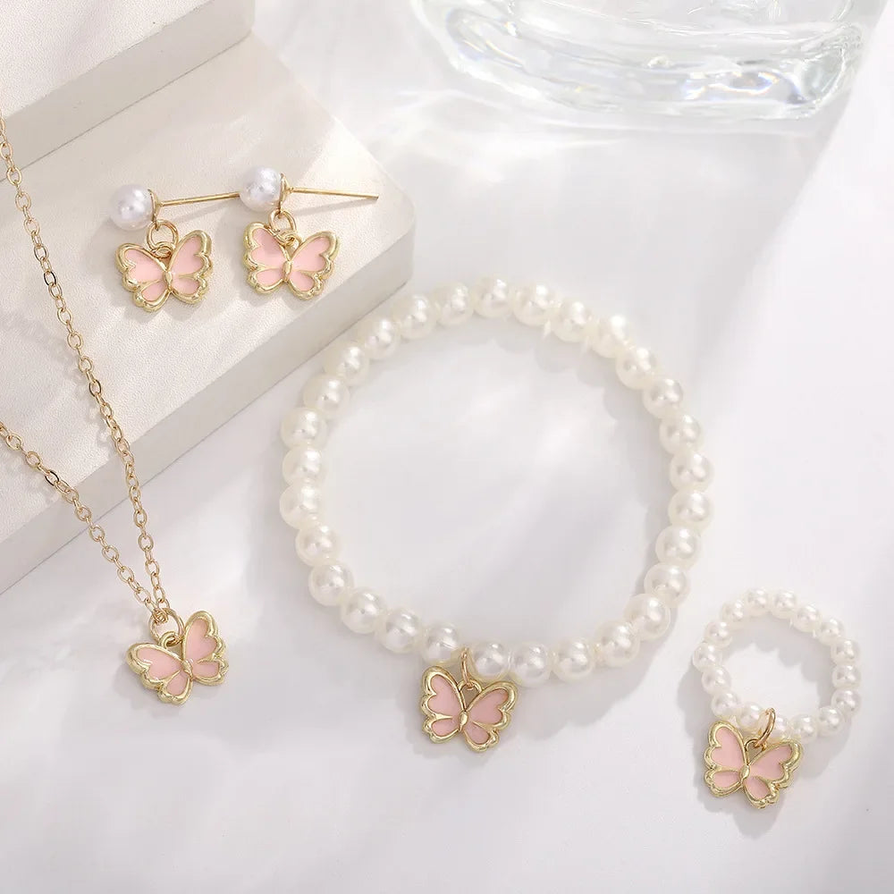 4pcs/Set Sweet Jewellery Set Butterfly Pendant