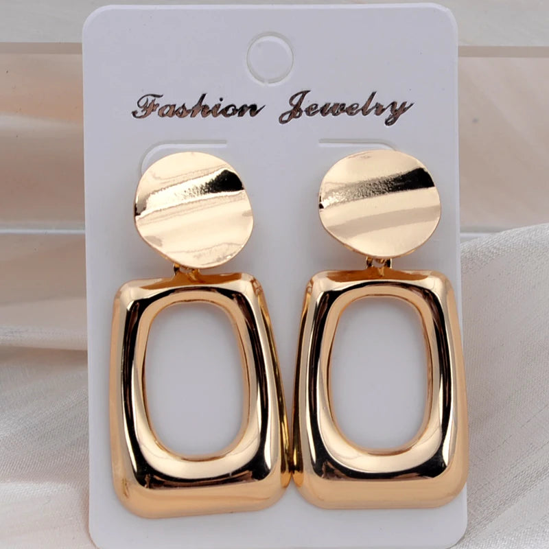 European Fashion Round Hollow Out Square Oval Drop Earrings