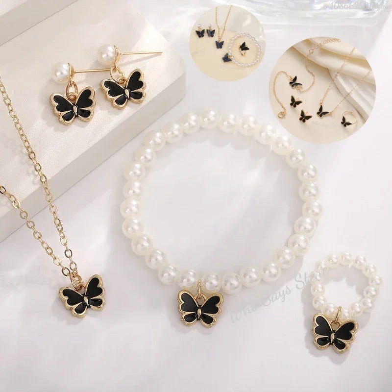 4pcs/Set Sweet Jewellery Set Butterfly Pendant