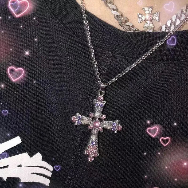 Fashion Women Crystal Zircon Cross Pendant Necklace