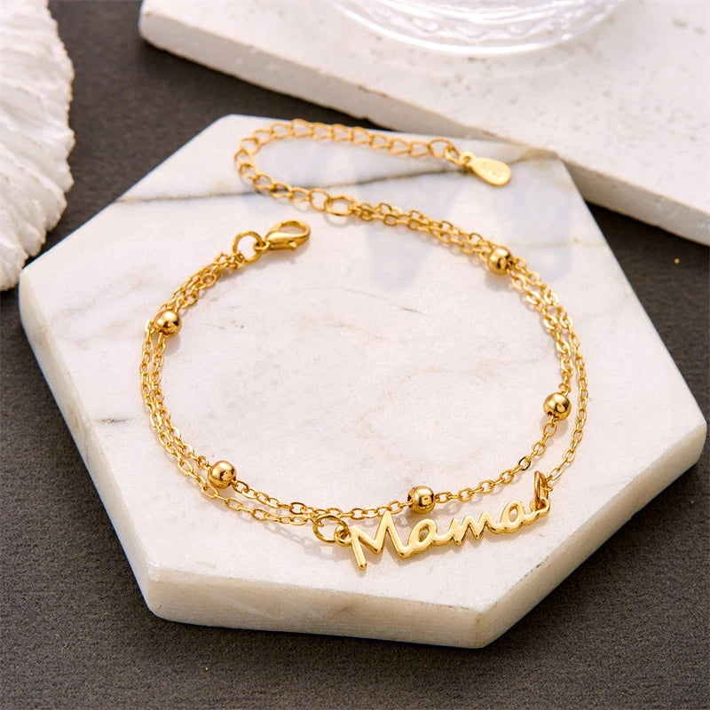 Simple Letter Mama Charm Bracelet