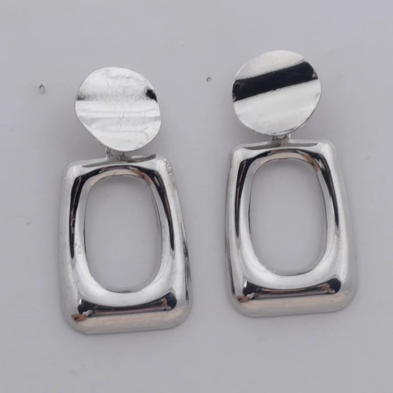 European Fashion Round Hollow Out Square Oval Drop Earrings