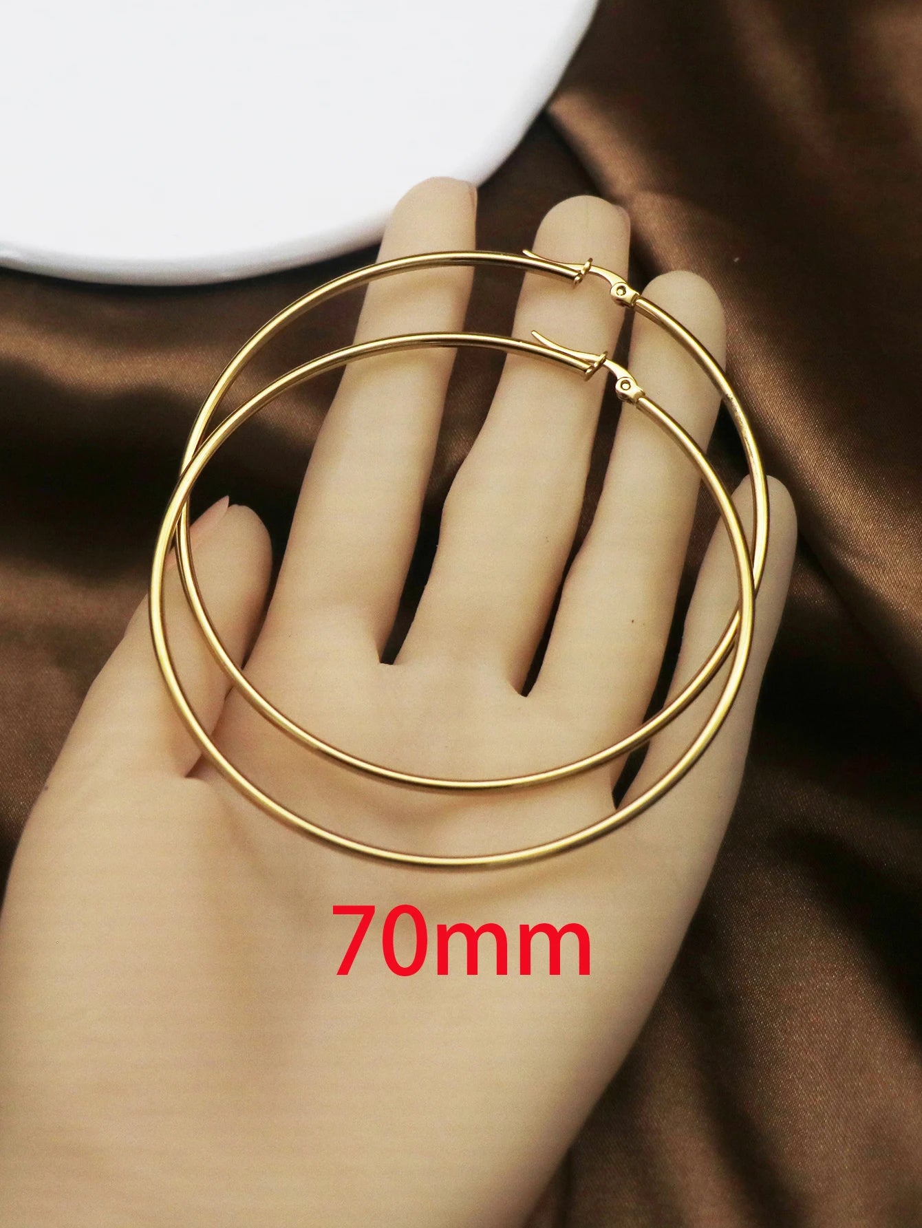 1Pairs/2Pcs 10 To 70mm Gold Color Big Round Stainless Steel Earrings