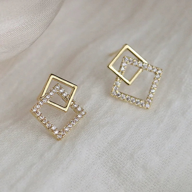 Korean Geometric Double Layers Rhombus Earrings