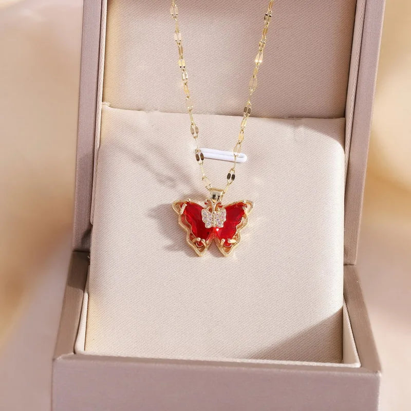 Luxury Zircon Butterfly Pendant Necklace