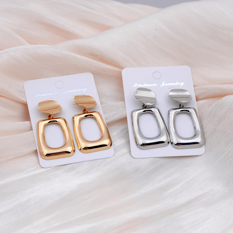 European Fashion Round Hollow Out Square Oval Drop Earrings