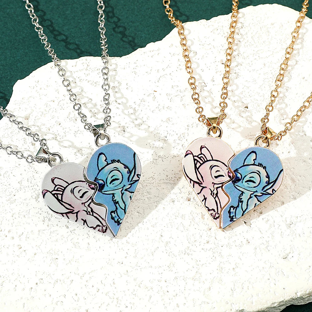 Disney-Stitch Heart Necklace for Couple