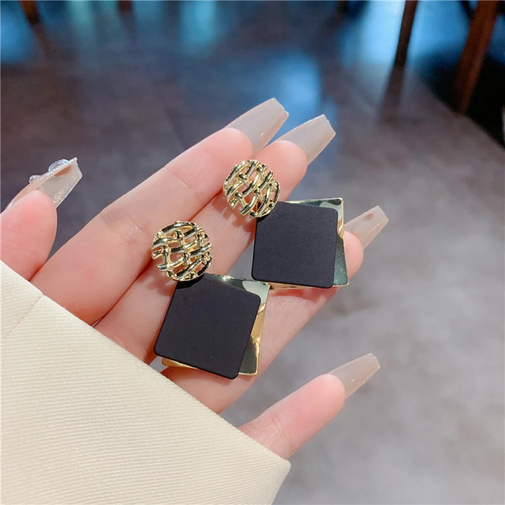 Double Color Rhombus Shape Dangle Earrings