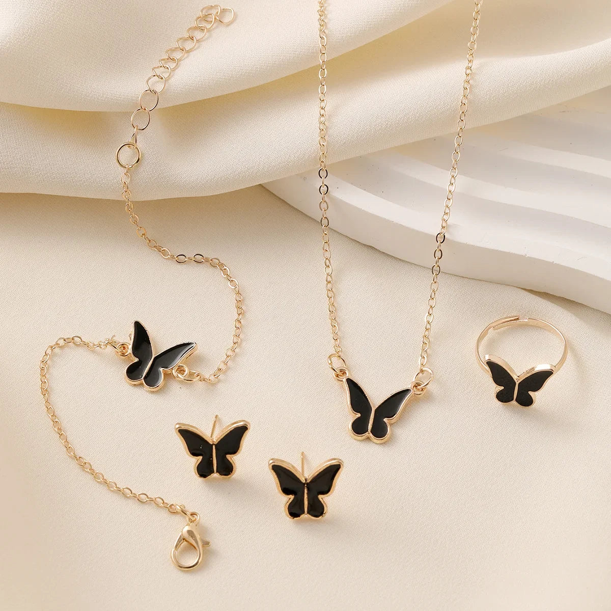 4pcs/Set Sweet Jewellery Set Butterfly Pendant