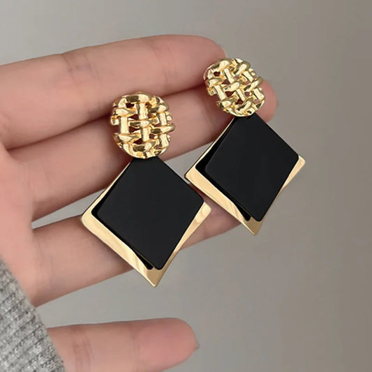 Double Color Rhombus Shape Dangle Earrings