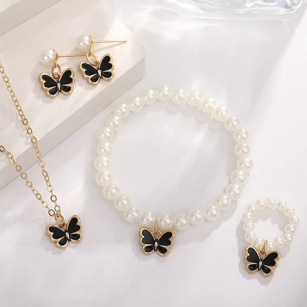 4pcs/Set Sweet Jewellery Set Butterfly Pendant