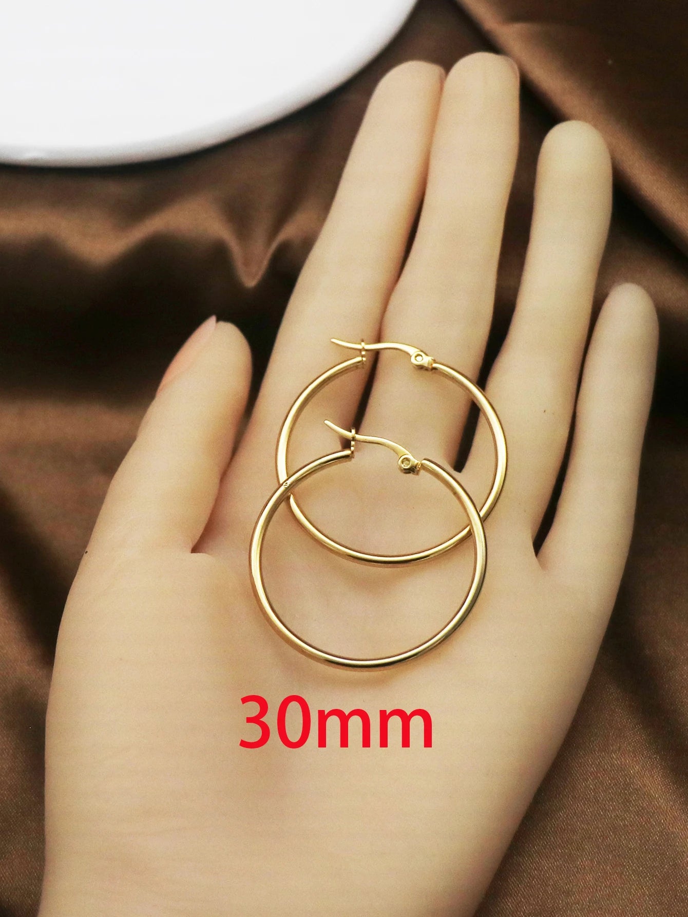 1Pairs/2Pcs 10 To 70mm Gold Color Big Round Stainless Steel Earrings