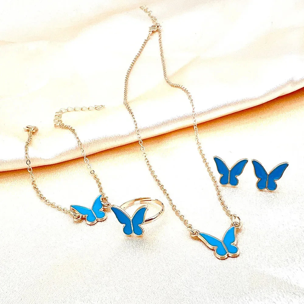 4pcs/Set Sweet Jewellery Set Butterfly Pendant