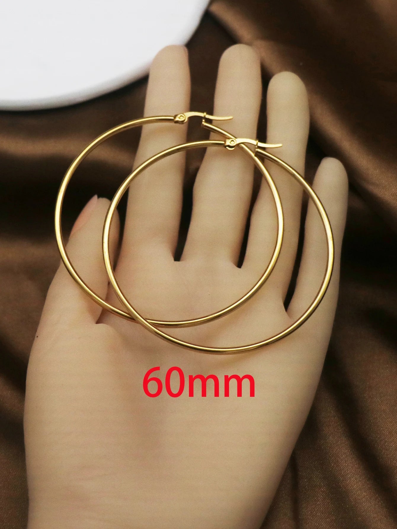 1Pairs/2Pcs 10 To 70mm Gold Color Big Round Stainless Steel Earrings