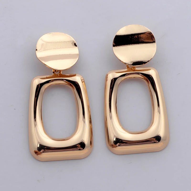 European Fashion Round Hollow Out Square Oval Drop Earrings