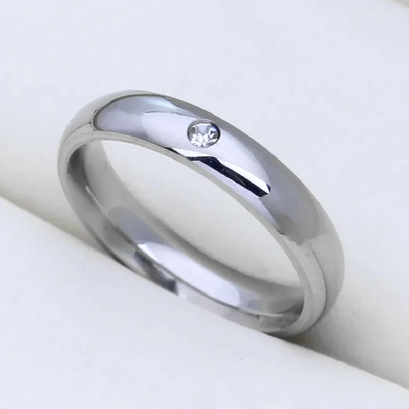 Customizable Never Fade 4mm Stainless Steel Solid Zircon Ring