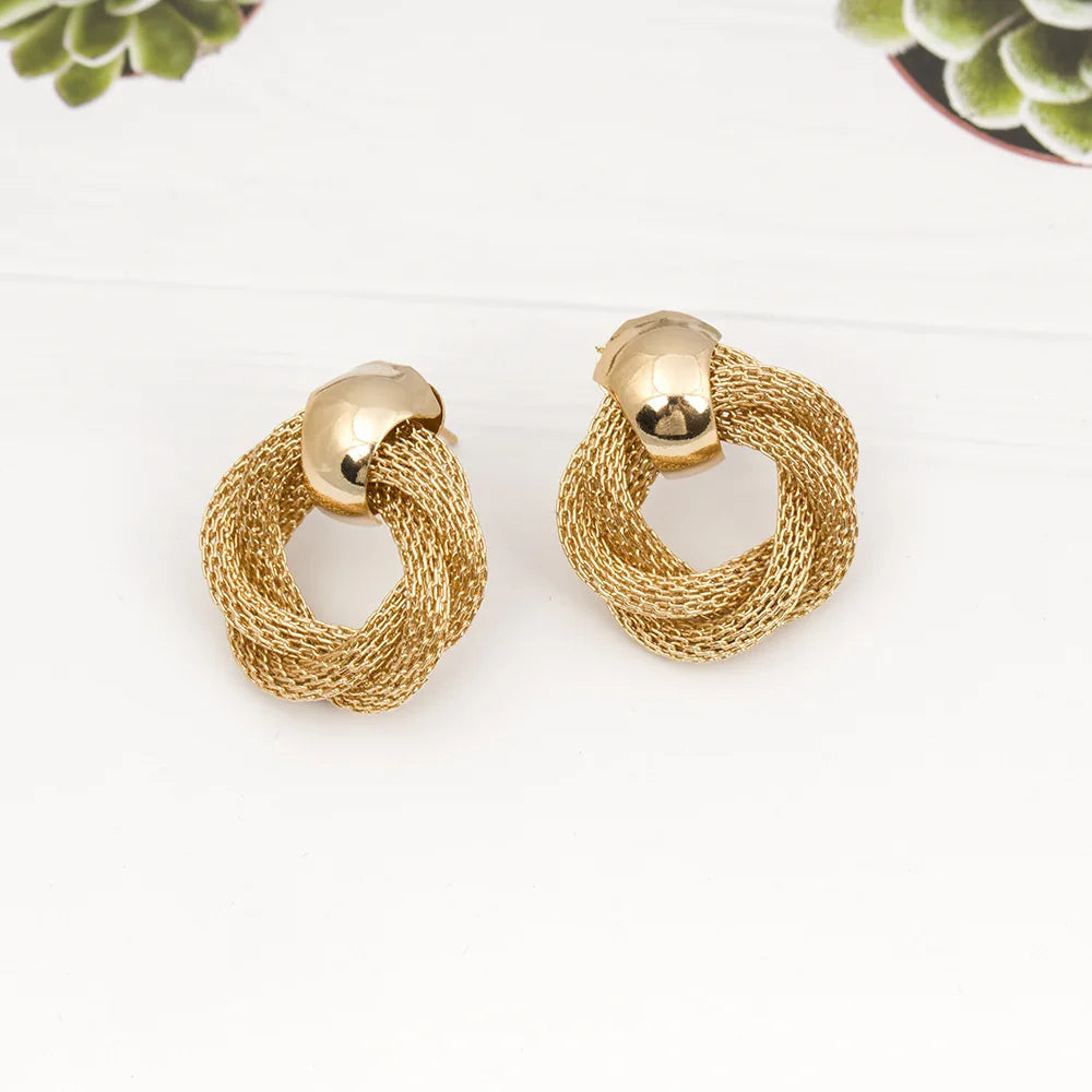 Vintage Metallic Twisted weaving Round Circle Dangle Earrings