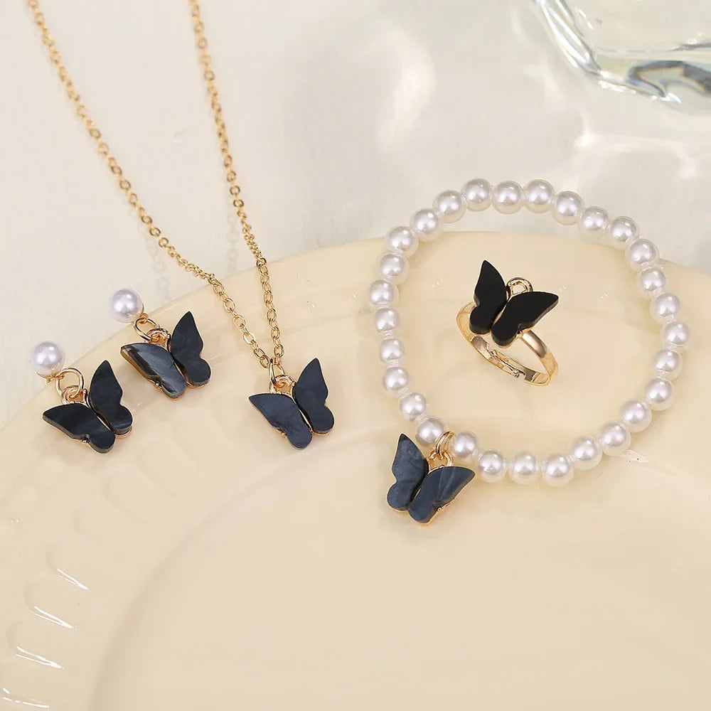 4pcs/Set Sweet Jewellery Set Butterfly Pendant