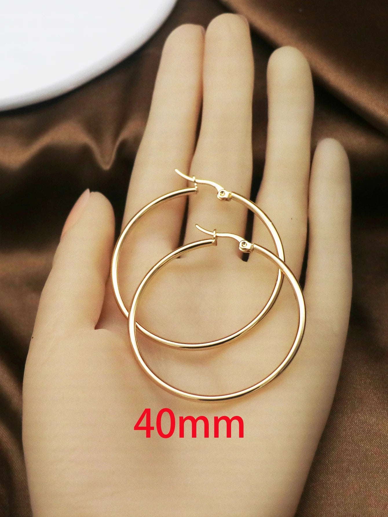 1Pairs/2Pcs 10 To 70mm Gold Color Big Round Stainless Steel Earrings