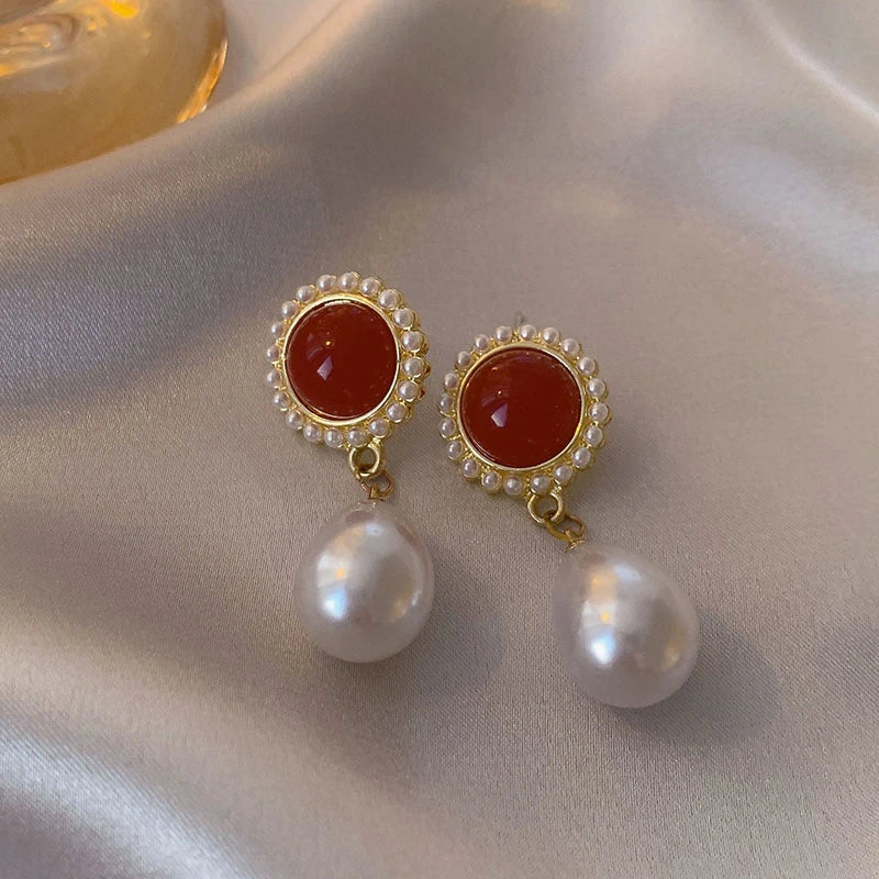 Vintage Dripping Oil Wine Red Retro Stud Earrings