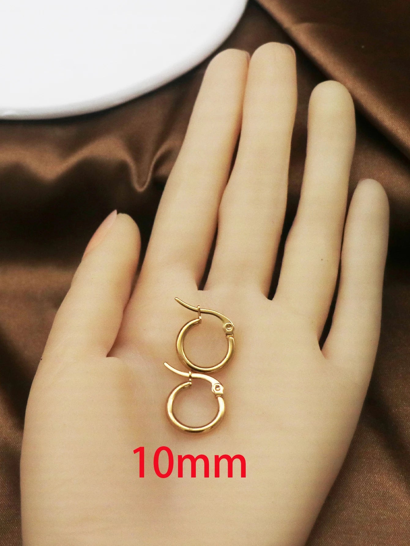 1Pairs/2Pcs 10 To 70mm Gold Color Big Round Stainless Steel Earrings