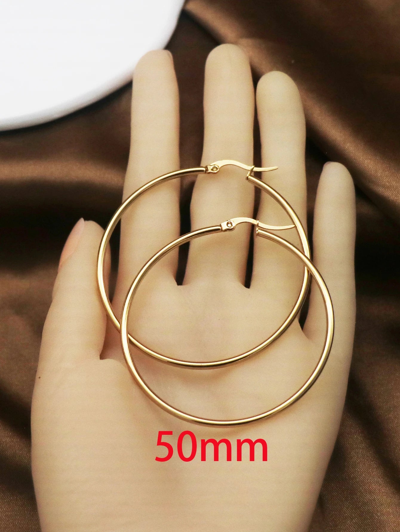 1Pairs/2Pcs 10 To 70mm Gold Color Big Round Stainless Steel Earrings