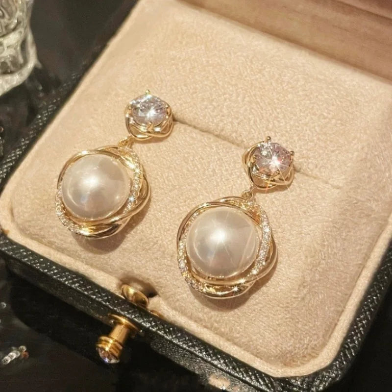 South Korea Fashion New  Light Luxury Simple Classic Pearl Drop Earrings