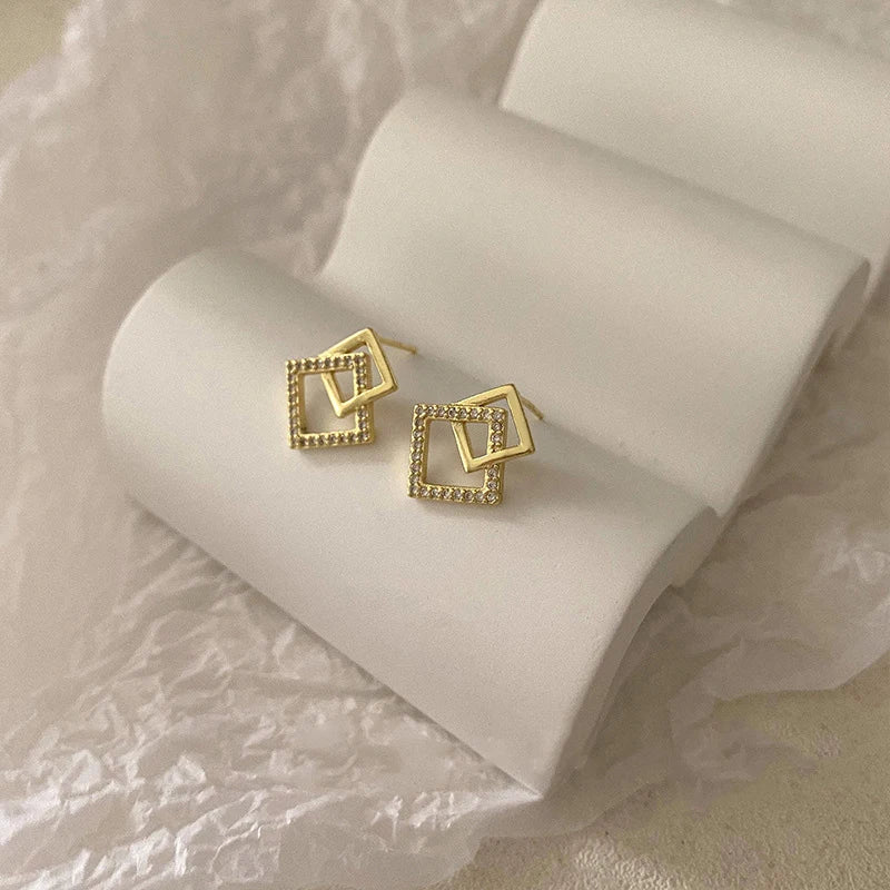 Korean Geometric Double Layers Rhombus Earrings