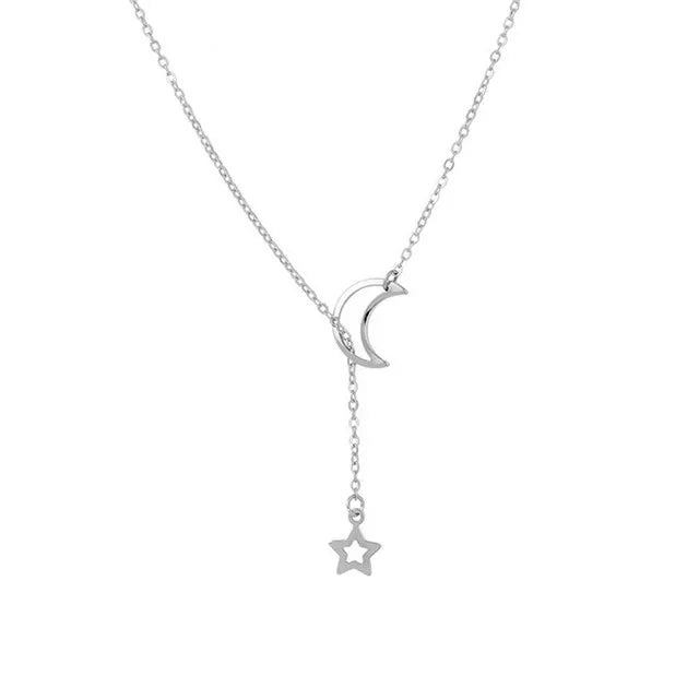 Simple Moon Star Pendant Choker Necklace