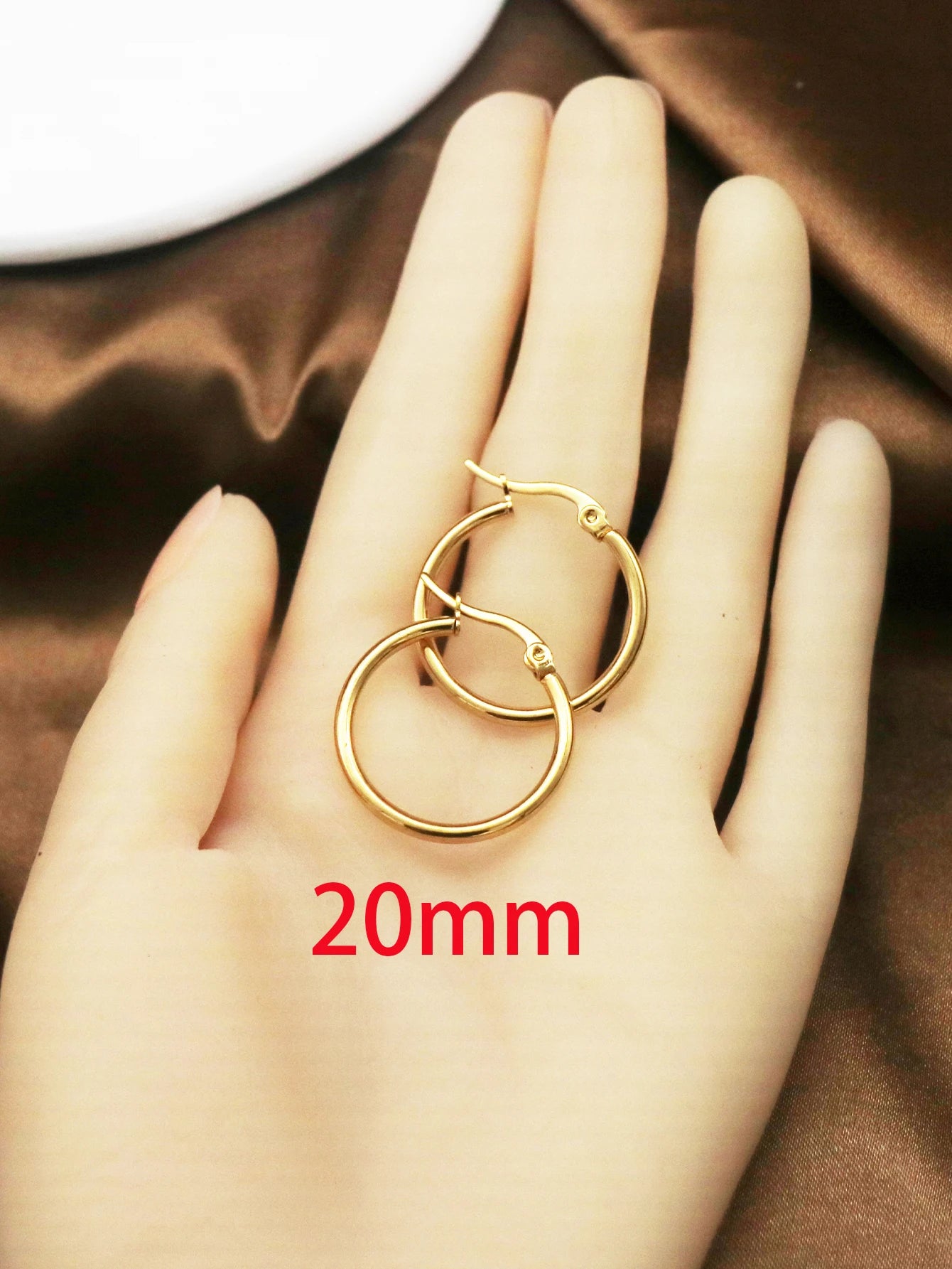 1Pairs/2Pcs 10 To 70mm Gold Color Big Round Stainless Steel Earrings