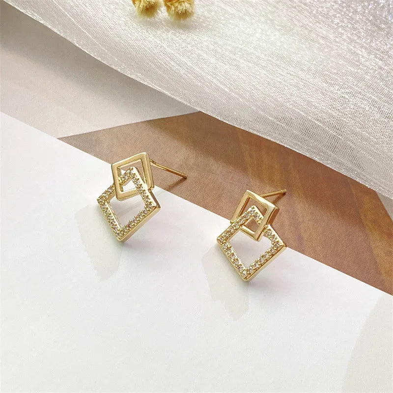 Korean Geometric Double Layers Rhombus Earrings